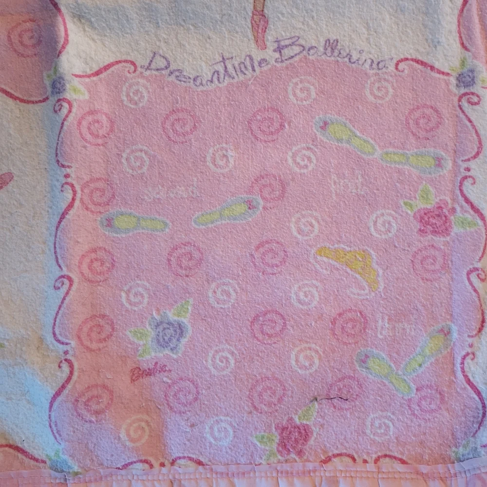 Vintage Barbie Ballerina Kids Twin Blanket Pink and White